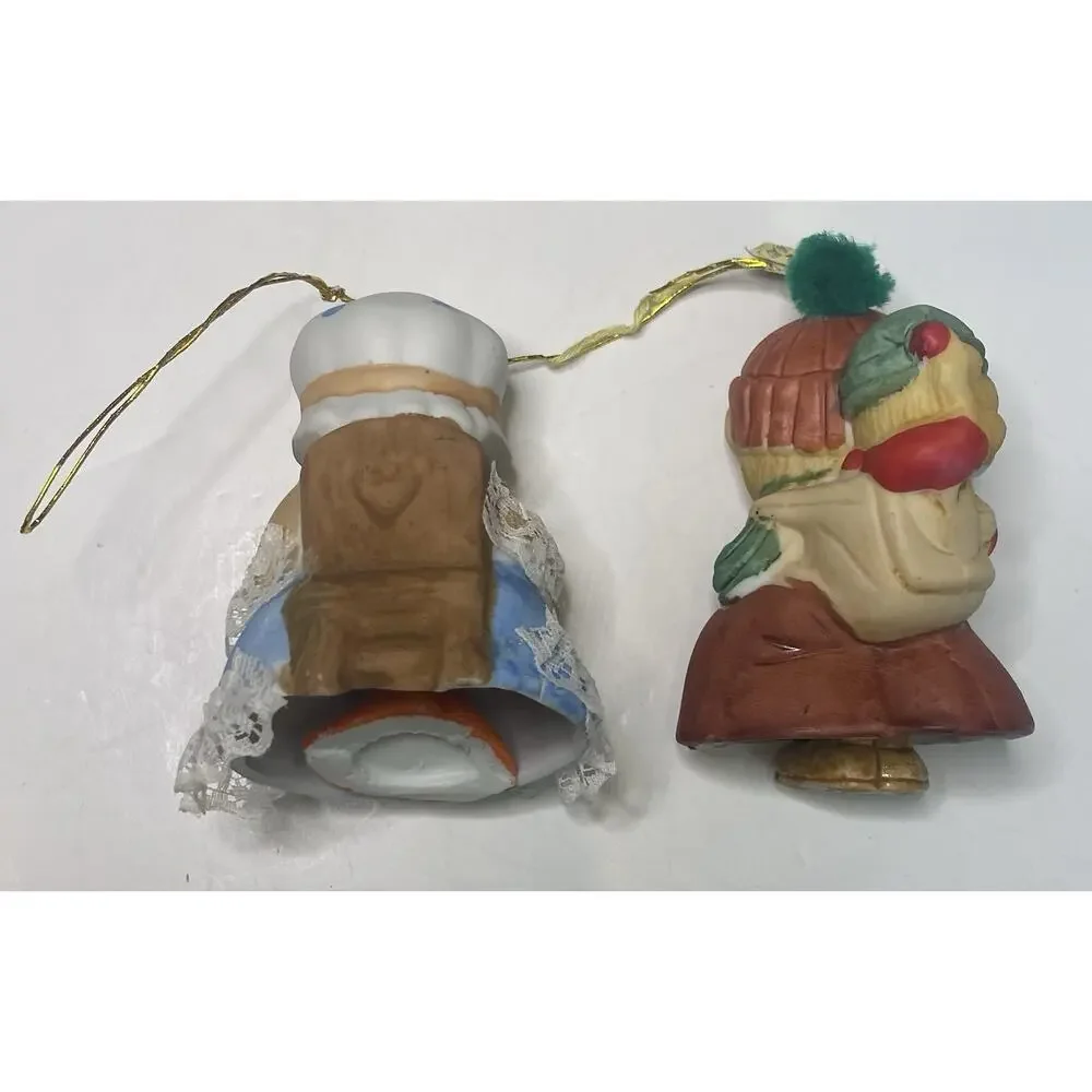 JASCO CARING CRITTER CHIMERS (5) Bisque Porcelain Bell Hand Painted Ornament VTG